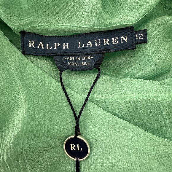 Ralph‎ Lauren Mint Green Top Blue Label SSKIR SP2P 100% Silk Ruffle Sz 12 - Picture 8 of 9